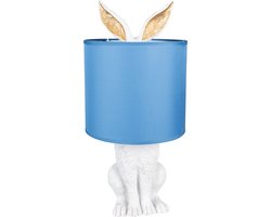Clayre & Eef Tafellamp Konijn Ø 20x43 cm Wit Blauw Polyresin