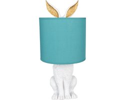 Clayre & Eef Tafellamp Konijn Ø 20x43 cm Wit Groen Kunststof Bureaulamp