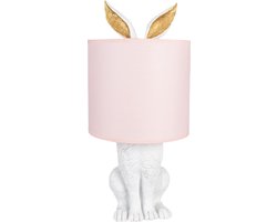 Clayre & Eef Tafellamp Konijn Ø 20x43 cm Wit Roze Polyresin