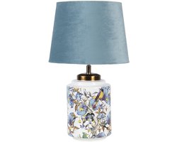 Clayre & Eef Tafellamp Ø 25x41 cm Blauw Wit Kunststof Rond Vogel Bureaulamp