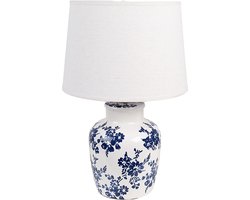 Clayre & Eef Tafellamp Ø 28x44 cm Wit Blauw Keramiek