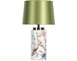 Clayre & Eef Tafellamp Ø 28x50 cm E27/max 1x60W Groen Keramiek Vogels