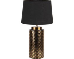 Clayre & Eef Tafellamp Ø 28x50 cm Goudkleurig Zwart Kunststof Rond Bureaulamp