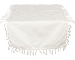 Clayre & Eef Tafelloper 50*140 cm Creme Katoen Rechthoek Tafelkleed Loper Tafeltextiel