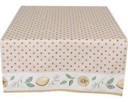 Clayre & Eef Tafelloper 50x140 cm Beige Geel Katoen Rechthoek Citroen Tafelkleed