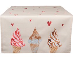 Clayre & Eef Tafelloper 50x140 cm Beige Roze Katoen IJsjes