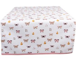 Clayre & Eef Tafelloper 50x140 cm Beige Roze Katoen Vlinders