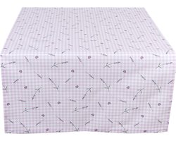 Clayre & Eef Tafelloper 50x140 cm Paars Wit Katoen Rechthoek Lavendel Tafelkleed