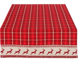 Clayre & Eef Tafelloper 50x140 cm Rood Beige Katoen Hert en Kerst