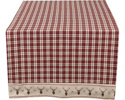 Clayre & Eef Tafelloper 50x140 cm Rood Beige Katoen Rechthoek Ruit Hert Tafelkleed