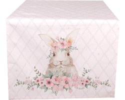 Clayre & Eef Tafelloper 50x140 cm Roze Katoen Konijn