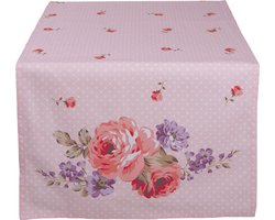 Clayre & Eef Tafelloper 50x140 cm Roze Paars Katoen Rozen