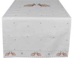 Clayre & Eef Tafelloper 50x140 cm Wit Bruin Katoen Konijn
