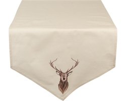 Clayre & Eef Tafelloper 50x160 cm Beige Bruin Katoen Hert