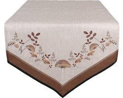 Clayre & Eef Tafelloper 50x160 cm Beige Katoen Paddenstoelen Herfst decoratie