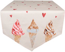 Clayre & Eef Tafelloper 50x160 cm Beige Roze Katoen IJsjes