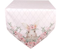 Clayre & Eef Tafelloper 50x160 cm Roze Katoen Konijn