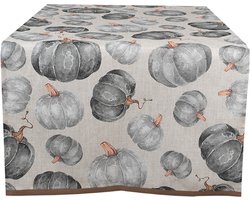 Clayre & Eef Tafelloper Overig 50x140 cm Grijs Katoen Pompoen Herfst decoratie