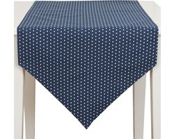Clayre & Eef Tafelloper TLS65BL 50*160 cm Blauw Katoen Ster Tafelkleed Loper Tafeltextiel