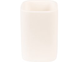 Clayre & Eef Tandenborstelhouder 7x7x10 cm Wit Keramiek Vierkant Badkamer Beker