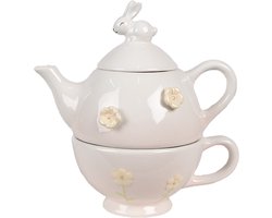 Clayre & Eef Tea for One Roze Keramiek Konijn