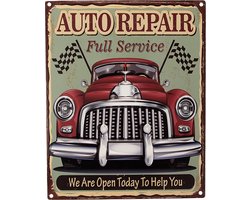 Clayre & Eef Tekstbord 20x25 cm Groen Rood IJzer Auto