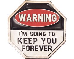 Clayre & Eef Tekstbord 30x30 cm Zwart Wit Ijzer Warning Wandbord