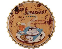 Clayre & Eef Tekstbord Ø 50 cm Geel Ijzer Bed & Brekfast Wandbord