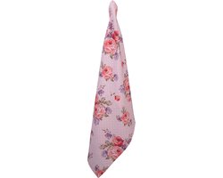 Clayre & Eef Theedoek 50x70 cm Roze Paars Katoen Rechthoek Rozen Vaatdoek