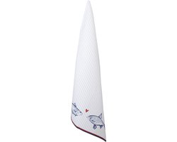 Clayre & Eef Theedoek 50x70 cm Wit Blauw Katoen Rechthoek Vissen Keukenhanddoek