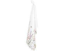Clayre & Eef Theedoek 50x70 cm Wit Groen Katoen Bloemen Keukenhanddoek