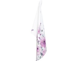 Clayre & Eef Theedoek 50x70 cm Wit Paars Katoen Rechthoek Rozen Vaatdoek