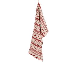 Clayre & Eef Theedoek 50x85 cm Rood Beige Katoen Kerst