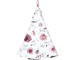 Clayre & Eef Theedoek Ø 80 cm Wit Roze Katoen Rond Rozen Vaatdoek