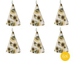 Clayre & Eef Theedoek set van 6 stuks Ø 80 cm Beige Geel Katoen Rond Zonnebloemen Keukenhanddoek
