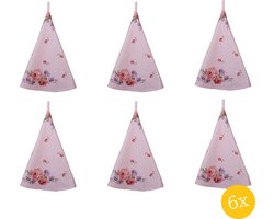 Clayre & Eef Theedoek set van 6 stuks Ø 80 cm Roze Paars Katoen Rond Rozen Vaatdoek