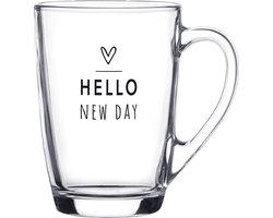 Clayre & Eef Theeglas 300 ml Glas Hart Hello new day Theemok