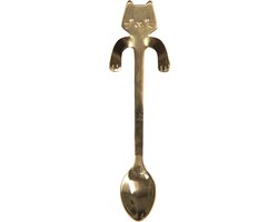 Clayre & Eef Theelepel 3*11 cm Goudkleurig Metaal Kat Koffielepel Lepel