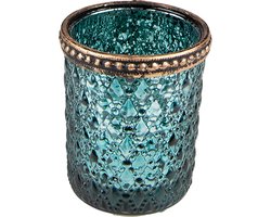 Clayre & Eef Theelichthouder Ø 6x6 cm Turquoise Glas