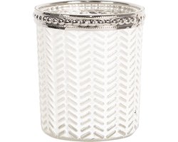 Clayre & Eef Theelichthouder Ø 6x7 cm Wit Zilverkleurig Glas