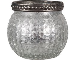 Clayre & Eef Theelichthouder Ø 7x6 cm Zilverkleurig Glas