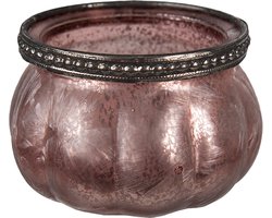 Clayre & Eef Theelichthouder Ø 9x6 cm Roze Glas