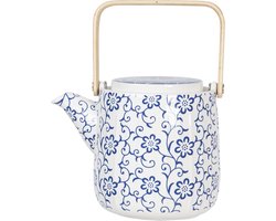 Clayre & Eef Theepot 800 ml Blauw Wit Porselein Bloemen