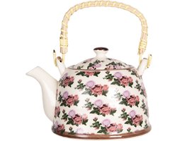 Clayre & Eef Theepot met Filter 600 ml Beige Roze Porselein Bloemen