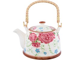 Clayre & Eef Theepot met Filter 700 ml Beige Roze Keramiek Bloemen