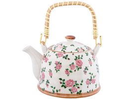 Clayre & Eef Theepot met Filter 700 ml Beige Roze Keramiek Bloemen