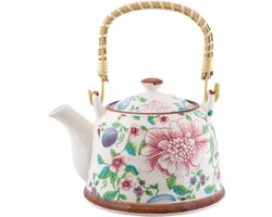 Clayre & Eef Theepot met Filter 700 ml Beige Roze Keramiek Bloemen