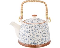 Clayre & Eef Theepot met Filter 700 ml Blauw Keramiek Bloemen