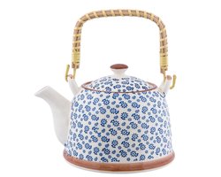 Clayre & Eef Theepot met Filter 700 ml Blauw Keramiek Bloemen