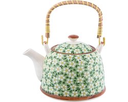 Clayre & Eef Theepot met Filter 700 ml Groen Keramiek Bloemen